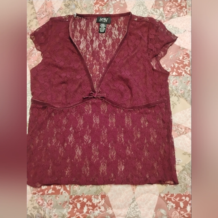 Burgundy Lace Top With Tie Detail